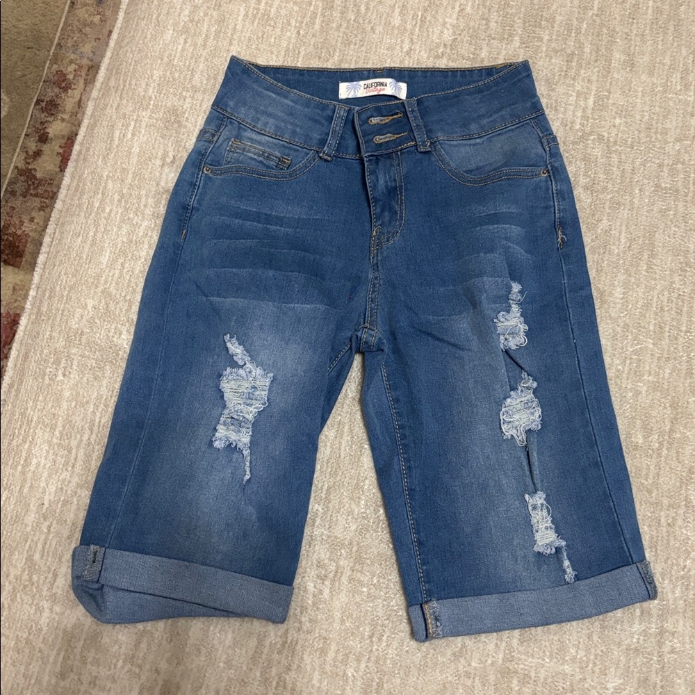 Distressed Denim Bermuda Shorts